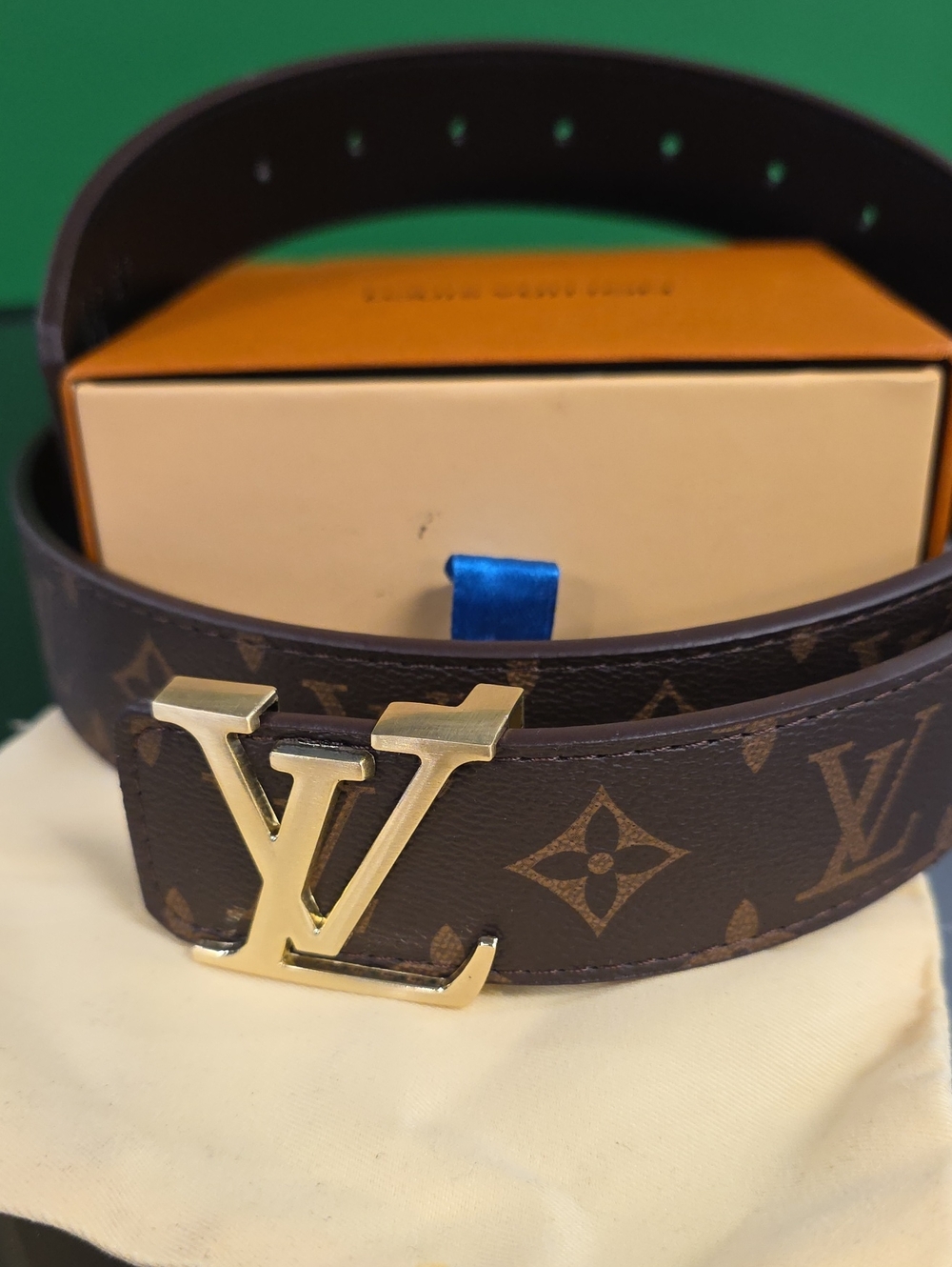 Louis Vuitton Brown Monogram Canvas Belt with Gold LV Buckle